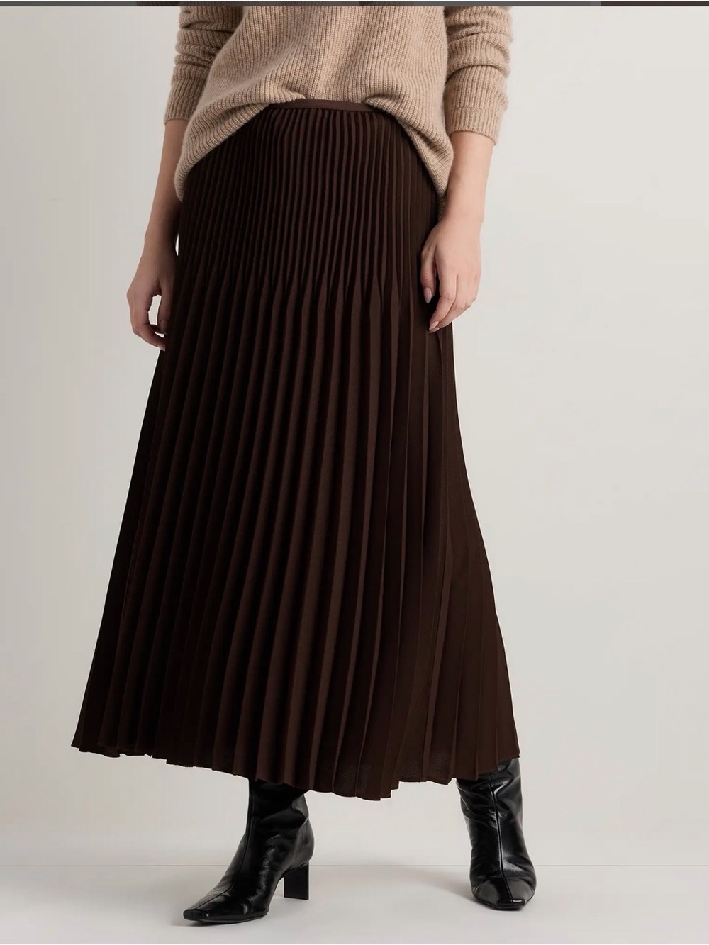 Quince Brown Pleated Midi Skirt - Picture 2 of 8